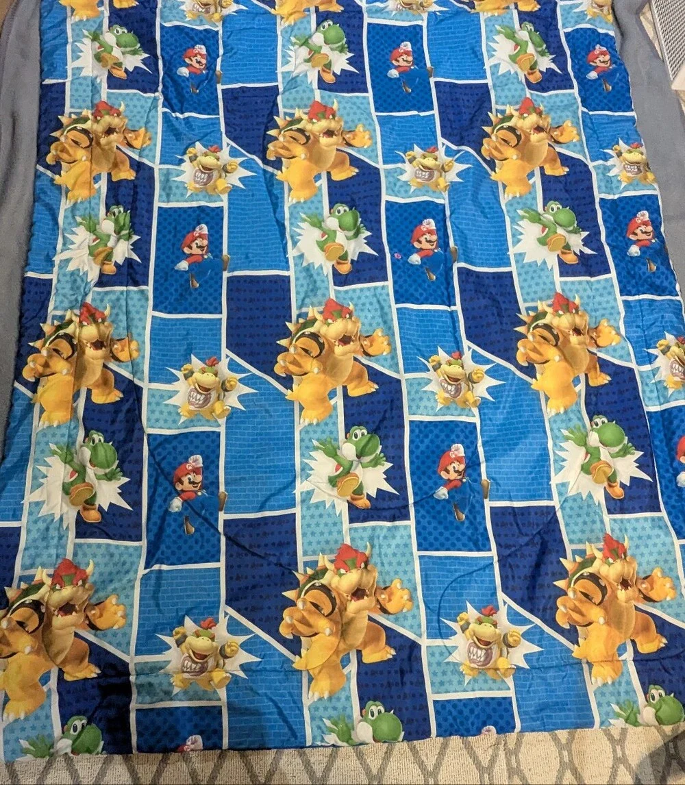 Super Mario Blue Comforter with Red Accents - Licensed Character Bedding